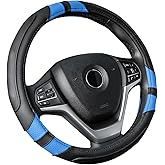 Achiou Blue Car Steering Wheel Cover Universal 15 inch with Grip Contours, Leather Auto for Men and Women Non-Slip Breathable Soft and Comfortable