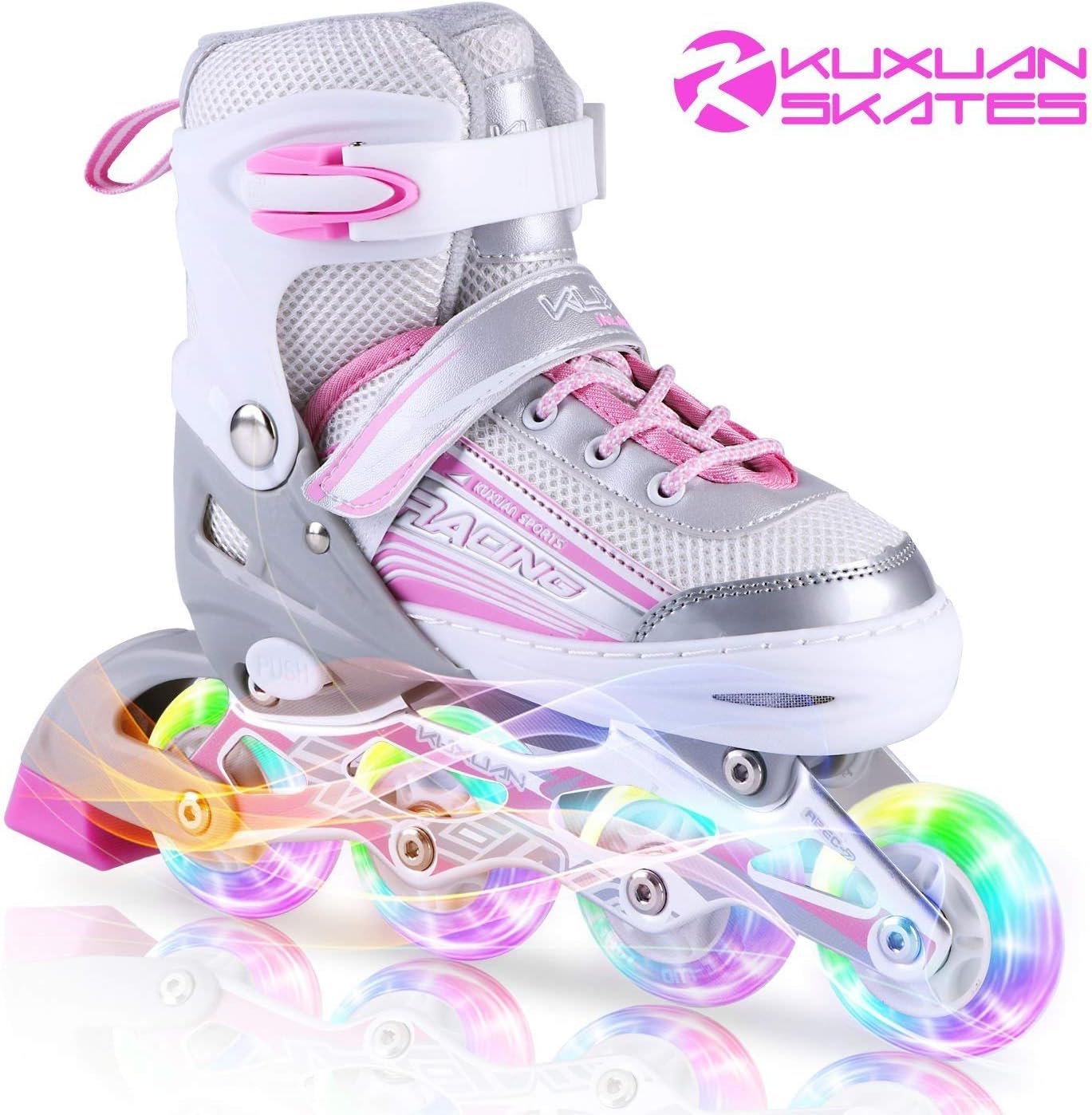 Kuxuan Inline Skates Adjustable for Kids,Girls Skates with All Wheels Light up,Fun Illuminating for Girls and Ladies
