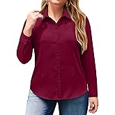 siliteelon Plus Size Button Down Shirts for Women Long Sleeve Dress Shirt Stretch Collared Shirt Work Office Blouse Top