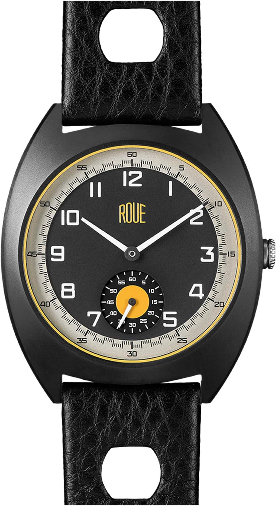 Roue SSD Watch with Seconds Sub dial, 1960s Racing Style, 41.5mm Sand Blasted case, Soft Leather + Nylon Front/Leather Back Straps, Sapphire Crystal with Anti-Reflective Treatment Glass