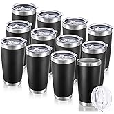 Cool Yoleb 20 oz Tumblers Bulk Stainless Steel Tumbler with Lid Double Wall Vacuum Insulated Coffee Mug 20oz Powder Coated Cup for Hot and Cold Drinks, Black, 12 pack