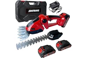 IONTRAVEL Cordless Hedge Trimmer-24V Electric Shrub Trimmer Grass Shears Handheld Grass Cutter, Hedge Shear with 2 PCS Rechargeable Battery, Charger and Toolbox to for Garden, Lawn, Red