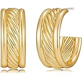 SHANTYSON Two Tone Hoop Earrings for Women Silver and Gold Plated Twisted Cable Open C Hoops Chic Hypoallergenic Earring Mixed Metal Jewelry