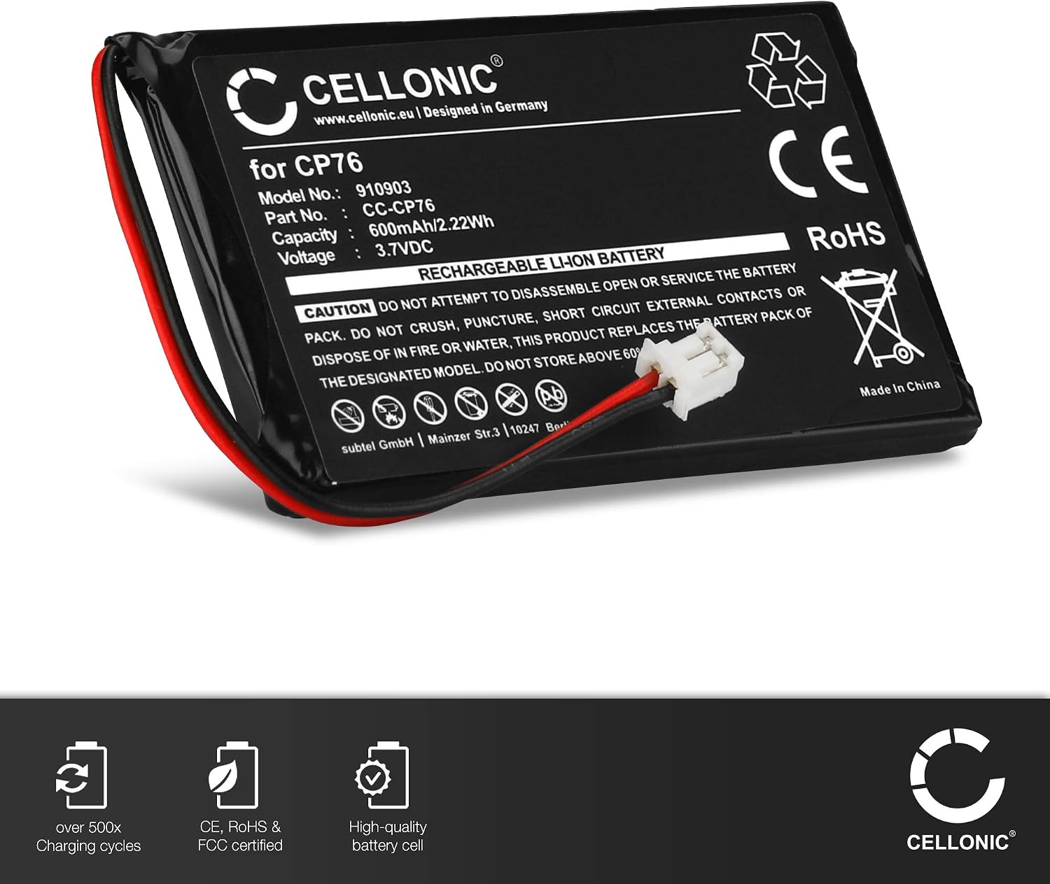 CELLONIC 1x Battery for Cordless phone Compatible with Grundig Calios 1, Calios A1, Calios H1, / BT CP76 - (600mAh, 3.7V) - Image 3