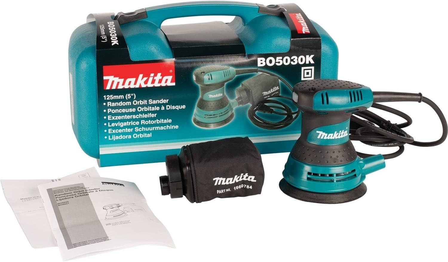 Makita BO5030K 5" Random Orbit Sander, with Tool Case, Teal - Power Random Orbit Sanders - 