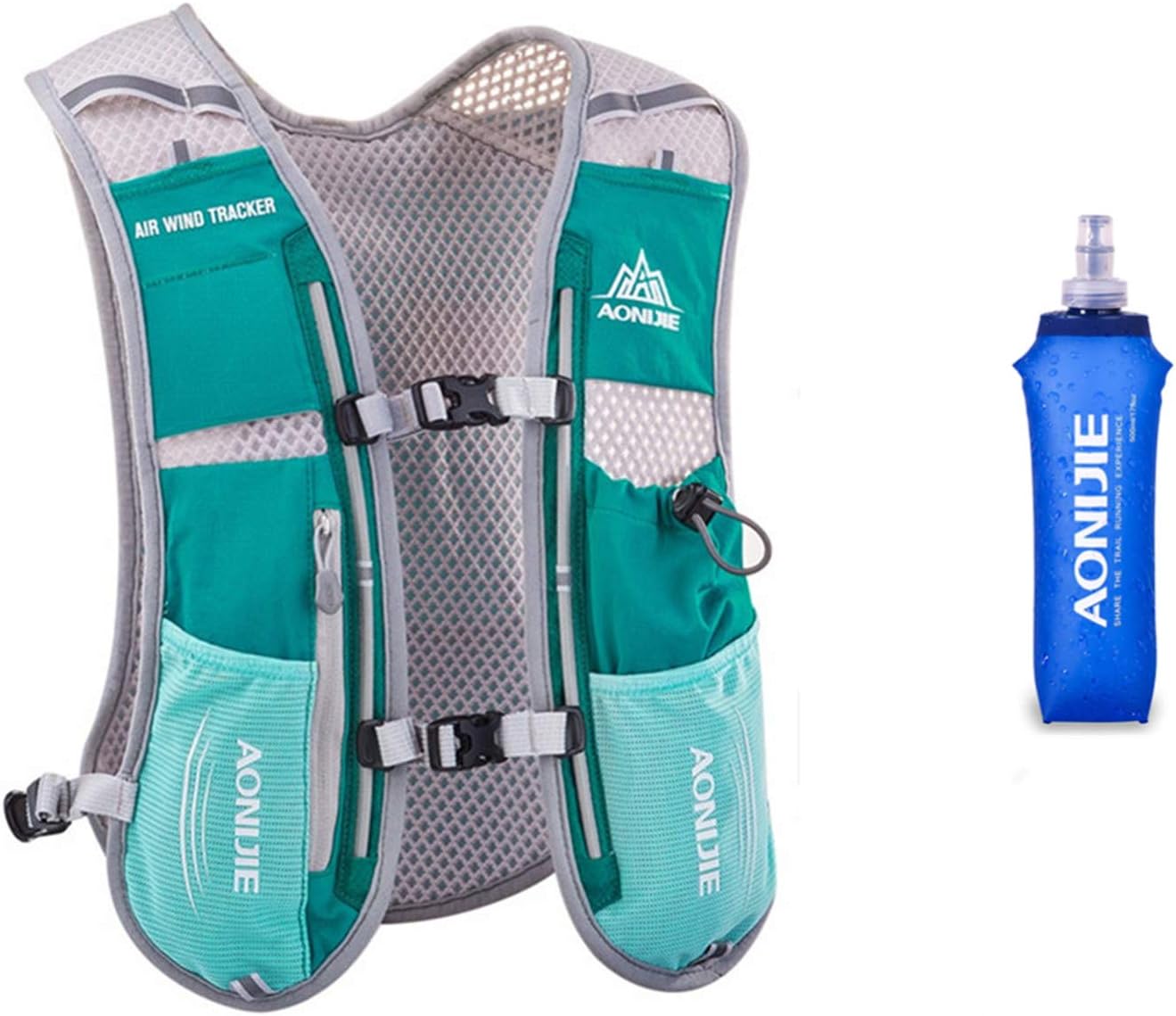 5L Lightweight Running Backpack Outdoor Sports Trail Racing Marathon Hiking Fitness Bag Hydration Vest Pack for Men Women with 1.5L Bag or 500ml Kettle (Hellblue with 500ML water bottle