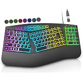 Frixalox Wired Ergonomic Split Keyboard with RGB Backlight &amp; Numpad, Black | Wrist Rest, 3 Typing Angles, 17 Light Modes, 5 Brightness Levels, Full Size, for Windows/Mac, USB-A Port with USB-C adapter