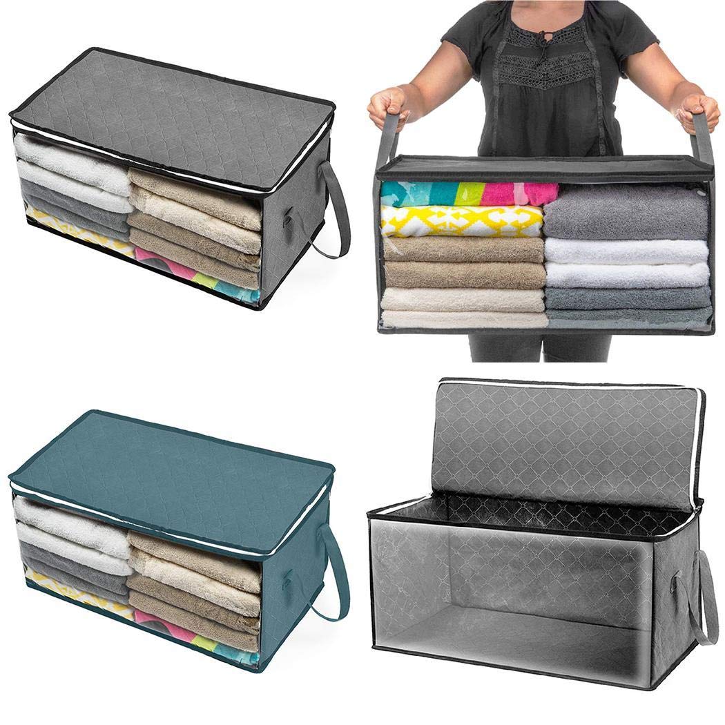 Zimrio Foldable Storage Boxes for Bedding Pillow Clothes Dustproof Moisture-proof Storage Box Tool Boxes with Large Clear Window & Carry Handles
