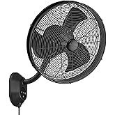 Honeywell Oscillating Wall Mount Fan, Outdoor Electric Machine w/ Remote, 18 Inch, Black - Heavy-Duty Mounted Cooling Fan for