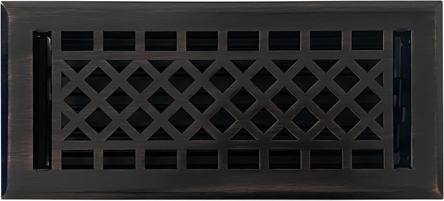 Registers, Grilles & Vents - Empire Register Co, Vent Cover - 4x10 inch, Art & Craft Design, Oil Rubbed Bronze Finish, Heavy Duty Floor Vent Covers, Metal Damper Attached. Vent Covers for Home Floor only.