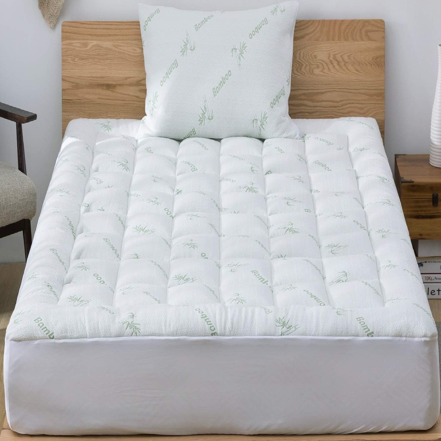 Bamboo Mattress Topper Cover Queen with 1 Pillow Protector Cooling Pillow Top Mattress Fits 8-20 Inches Deep Mattresses Pad Breathable Extra Plush Thick Extra Deep Fitted 20 Inches Rayon: Home & Kitchen
