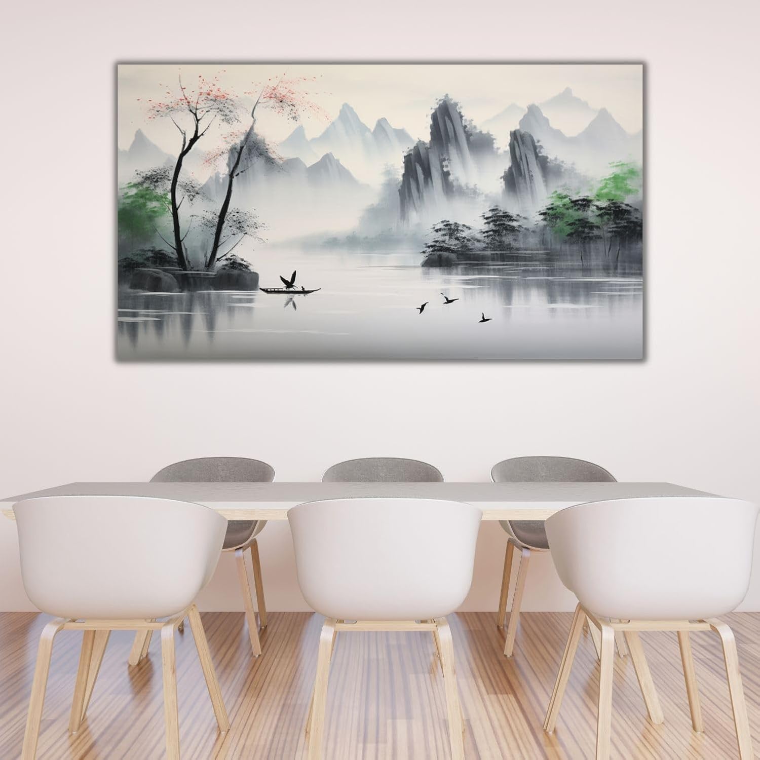 Paintings - Canvas Wall Art Chinese Painting Black And White Landscape Canvas Wall Painting Bamboo Hanging in The Bedroom Study Landscape Canvas Wall Art (Framed, 36