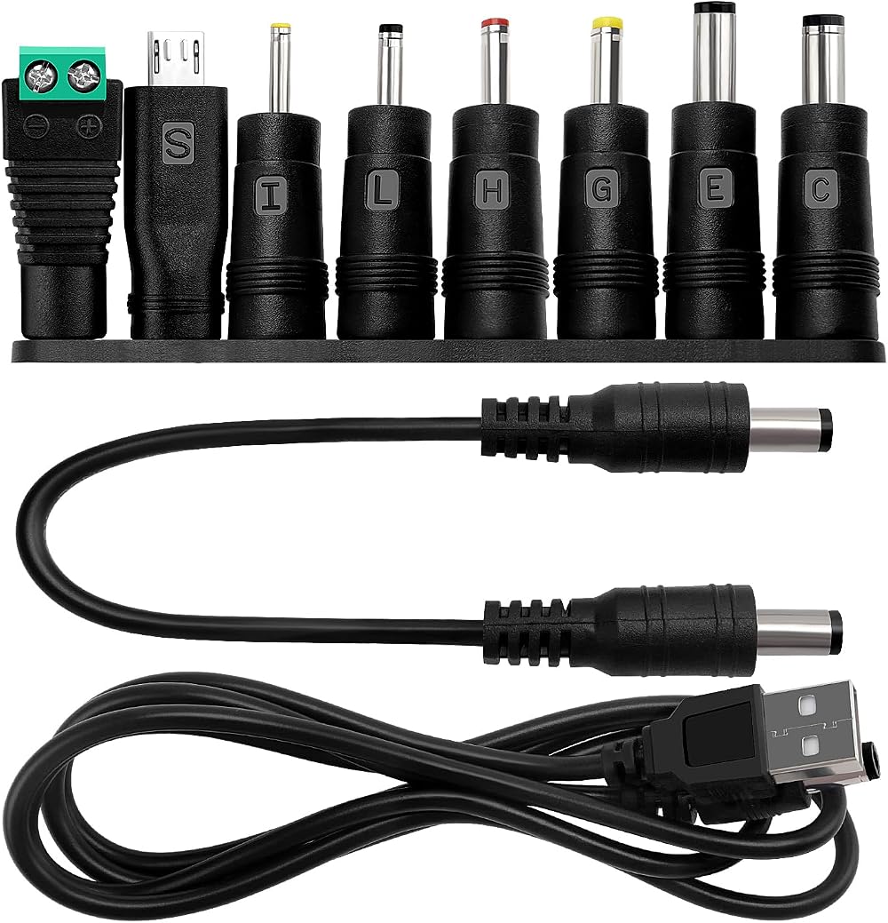KUOQIY 8pc Universal DC Power Adapter Tip Kit 5.5x2.1mm Barrel Jack Converter
