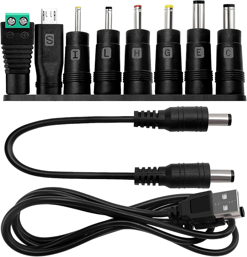 KUOQIY 8pc Universal DC Power Adapter Tip Kit 5.5x2.1mm Barrel Jack Converter