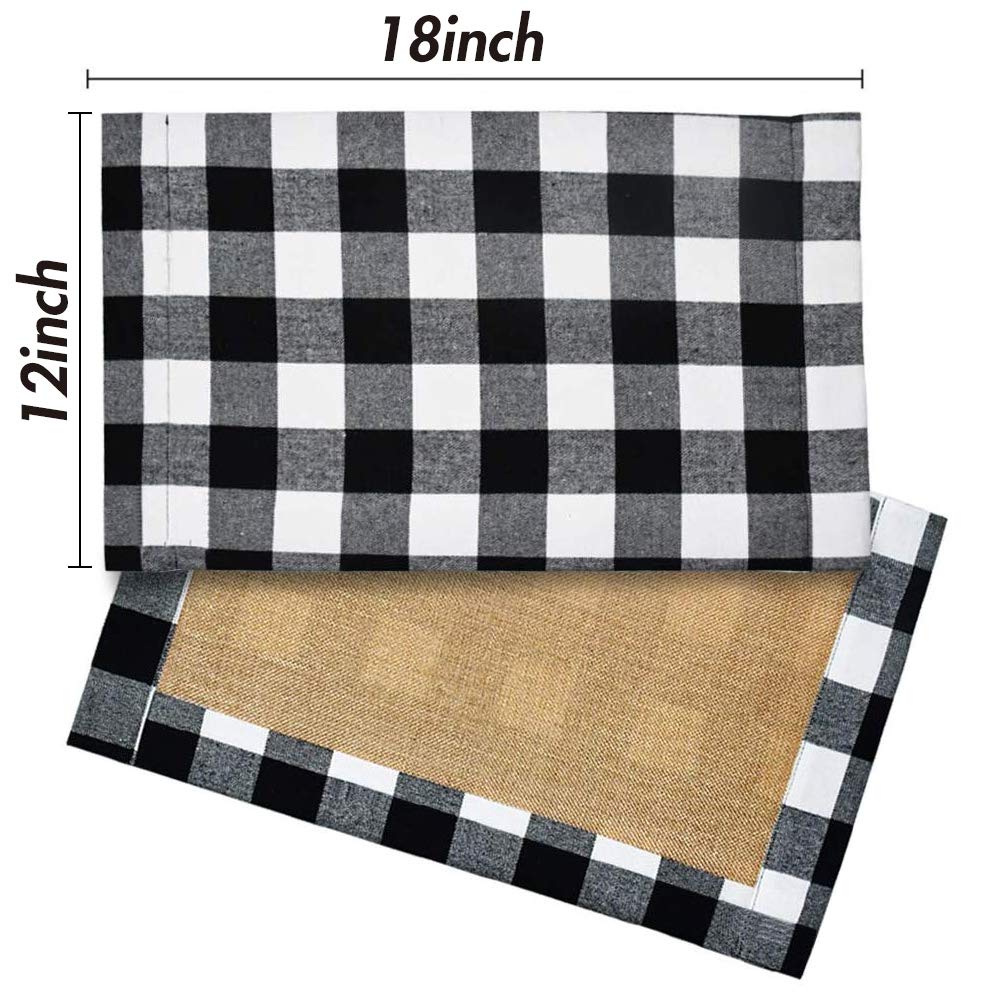 HAKACC 6 PCS Christmas Holiday Placemats Buffalo Plaid Placemats White Black Reversible Placemats for Christmas Holiday Birthday Party Table Home Decoration
