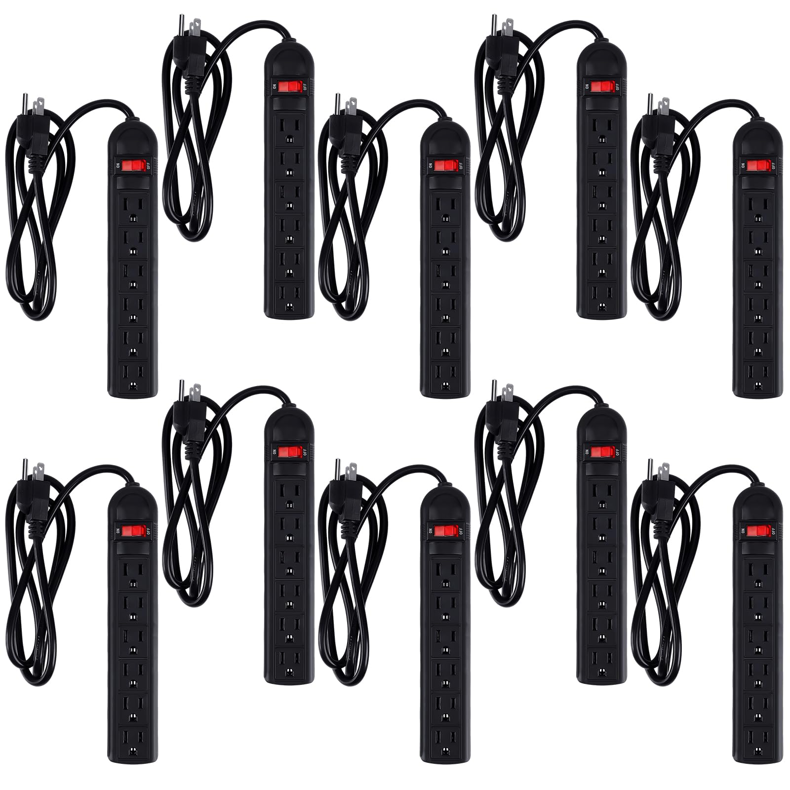 Photo 1 of Hoteam 10 Pcs Power Strip Bulk 6 Outlet Surge Protector Power Cord Electrical Extension Cord with Switch Low Profile Plug Flat for Home Office(4 ft,Black)