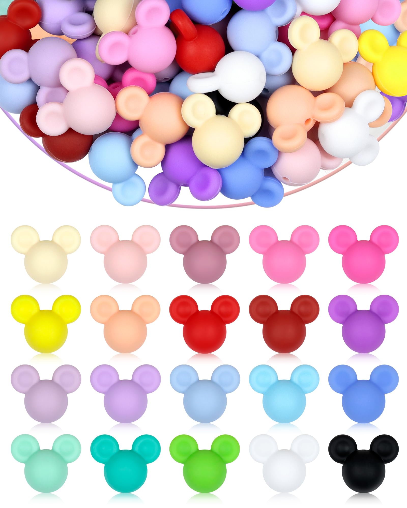 Photo 1 of 60 PCS FIVEIZERO Focal Beads - Mouse Head Silicone Beads for DIY Keychains, Bracelets, Necklaces, Pens, Lanyard Making - Ideal for Crafts and Jewelry Making Projects