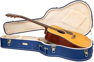 Crossrock Wooden Guitar Case for D-28 / Taylor GA | Vibrant Blue Finish, Beige Velvet Interior, Lock – Designer Series (CRW52