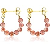 LOOYUUPEE Natural Red Agate Quartz Stone Drop Earrings for women Red Gemstone Dangle Earrings Gemstone Crystals Earrings Jewelry Handmade Gift for Birthday（925 sterling silver gold plated)