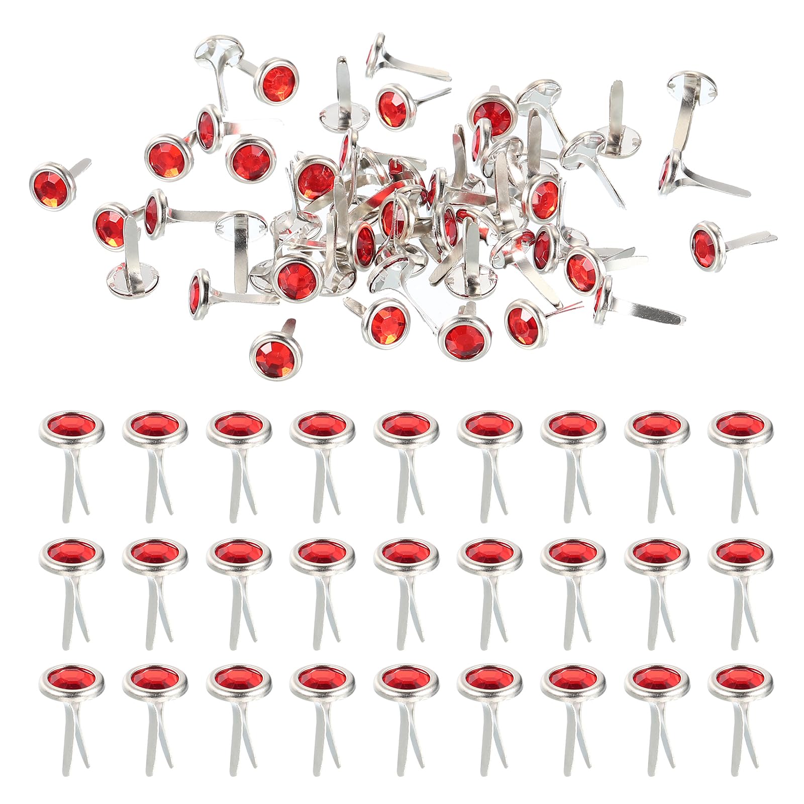 PATIKIL Paper Fasteners, 150 Pcs Mini Metal Rhinestone Round Head Fastener Split Pins for Craft Art Scrapbooking DIY Pins Supplies, Red 0.5"x0.3"