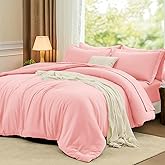 FUANNA Queen Comforter Set Pink, 7 Pieces Soft Bedding Sets Queen Size, All Season Lightweight Bed in a Bag with Comforter, Flat Sheet, Fitted Sheet, Pillowcases & Shams