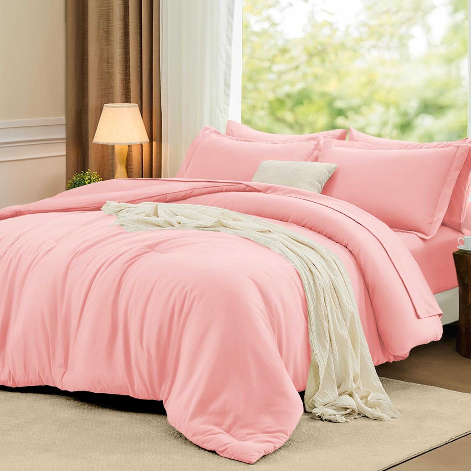 Photo 1 of *********SIMILAR****** FUANNA Queen Comforter Set Pink, 7 Pieces Soft Bedding Sets Queen Size, All Season Lightweight Bed in a Bag with Comforter, Flat Sheet, Fitted Sheet, Pillowcases & Shams