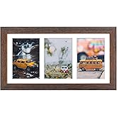 Golden State Art, 7x14 Distressed Brown Wood Frame - 3-Opening White Mat for 4x6 Pictures - Portrait or Landscape Wall Mounting - Sturdy and Easy to Install - Real Glass