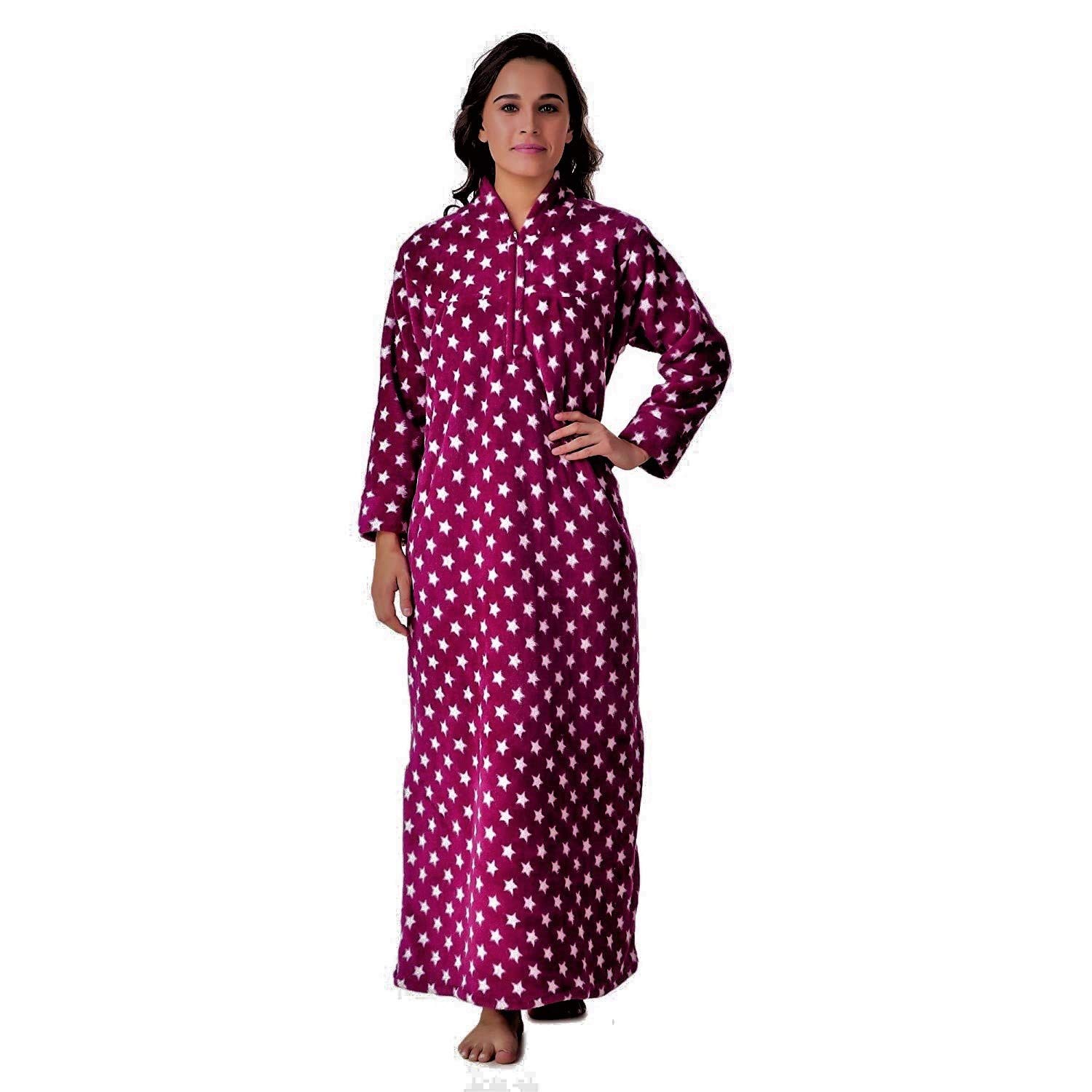 Buy GLOSSIA Women Full Length Star Print Woolen Nighty/Night Gown