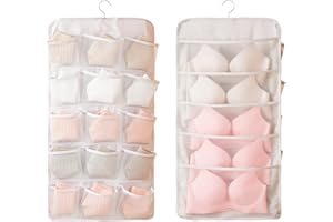 Enlarged Closet Hanging Bra Organizer with Rotating Metal Hanger, Extra-Large Dual Sided Wall Shelf Wardrobe Mesh Pockets Han