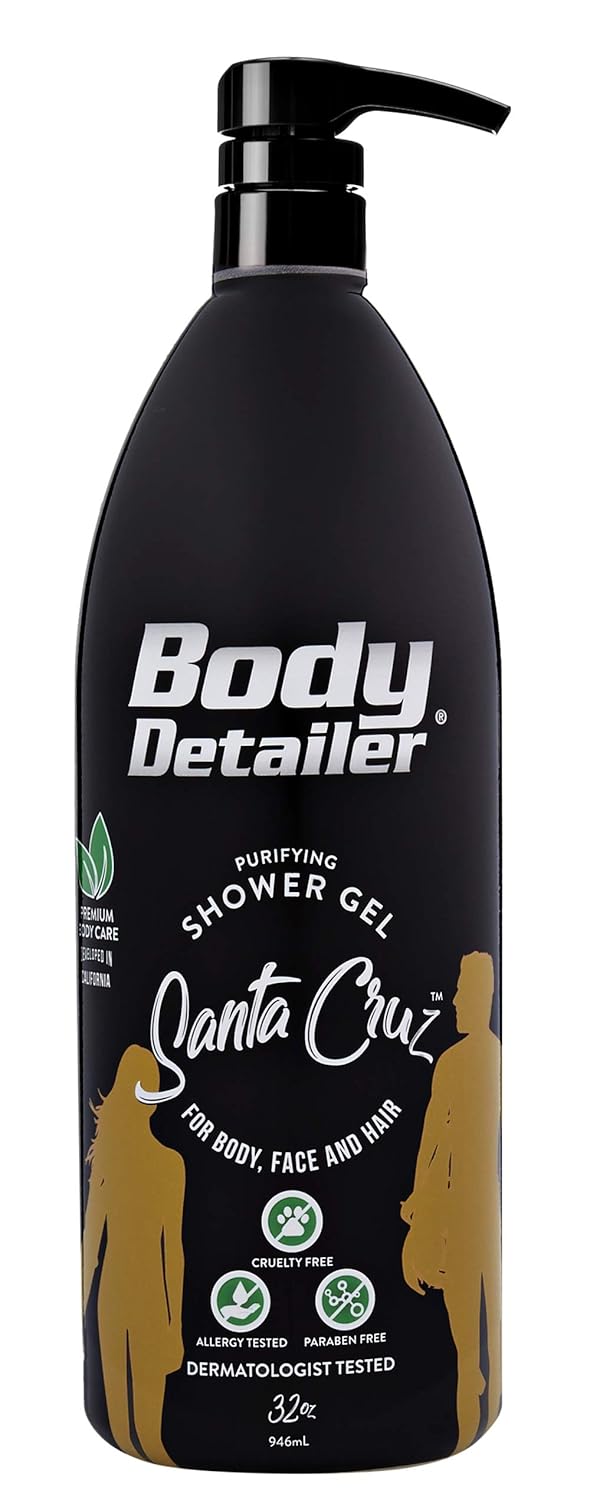Body Detailer - Moisturizing Shower Gel Body Wash (Santa Cruz) Scented with Notes of Lemon, Grapefruit, Vetiver, Fir Needles, Ginger, Pink Pepper, Patchouli, Sandalwood and Cedar - 32oz Pump