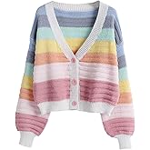 SweatyRocks Women's Color Block V Neck Button Front Knit Cardigan Sweater Outerwear