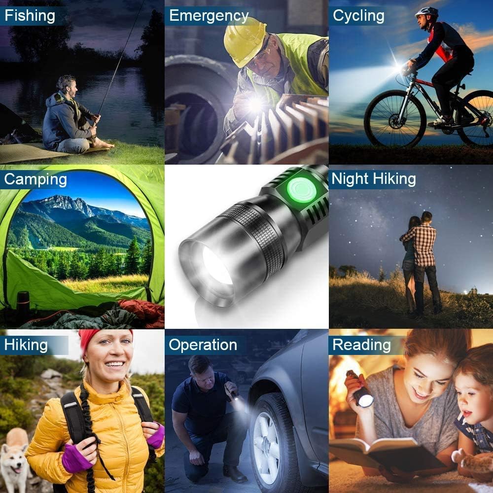 Bright Flashlight (Battery Included), UV Flashlights LED Rechargeable, Magnetic Flashlight, High Lumen, 7 Modes, Waterproof Mini Black Light Flashlight for Camping Pet Urine Detection Emergency 2pack - - 