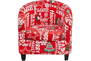 CRFATOP 2 Piece Christmas Club Chair Slipcover Stretch Barrel Chair Covers Xmax Polyester Tub Chair Slipcovers Soft Armchair Covers Removable Furniture Protector Arm Chair Cover for Living Room,D50