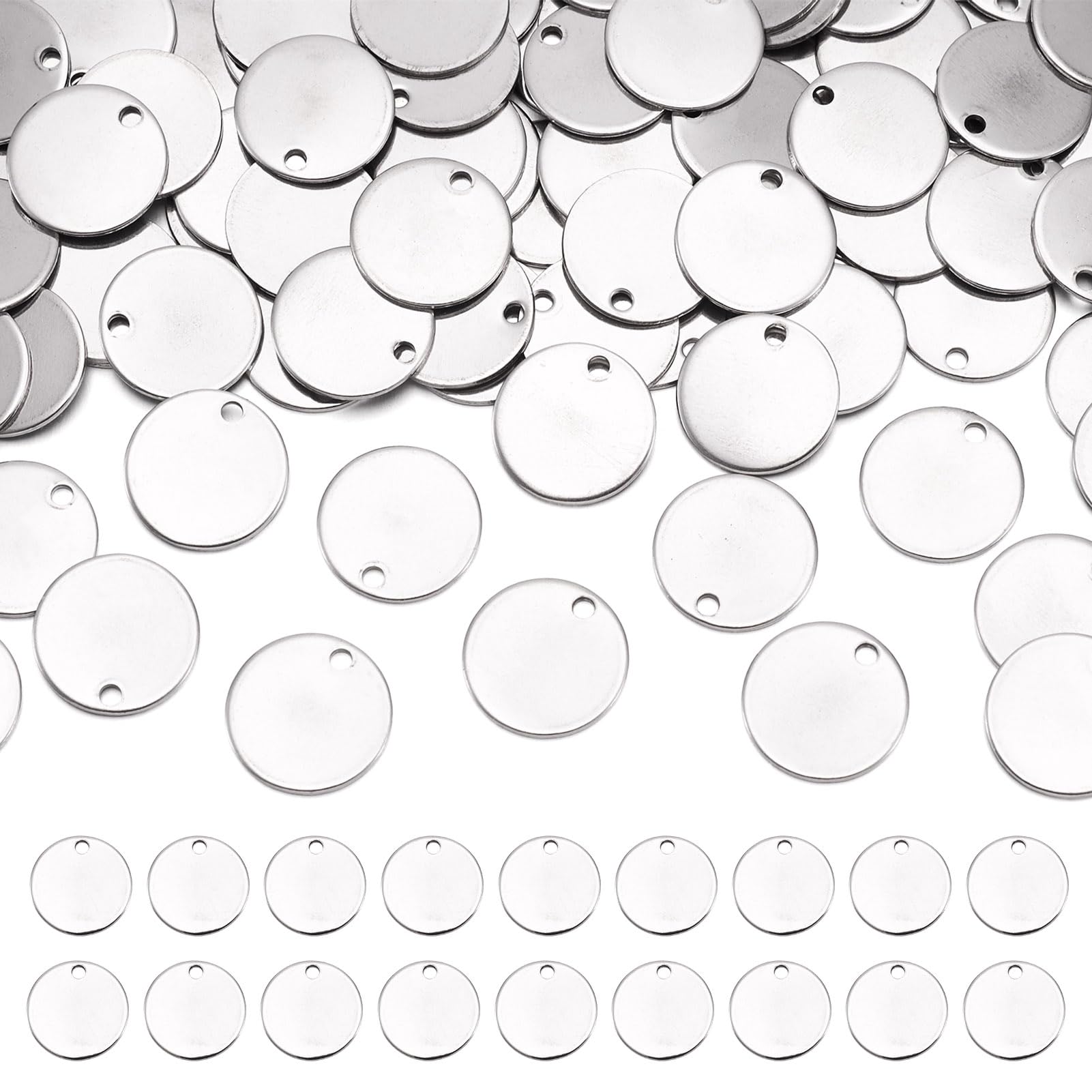 Pandahall 100Pcs Round Stainless Steel Blank Stamping Tag Charms 15x1mm Metal Tag Pendants with 1mm Hole