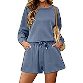 KISSMODA 2 Piece Sets for Women Sweatsuit Casual Tracksuits Long Sleeve Tops and Shorts 2025 Lounge Outfits