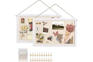 Emfogo 2-Pack Cork Board with Linen 16x11 inch Bulletin Boards Wall Decor Hanging Pin Wood Framed Display Bulletin Cork Pictu