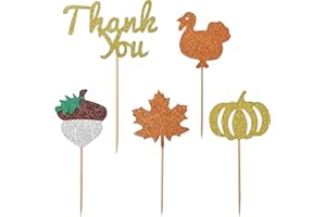 HOKPA Thanksgiving Cupcake Toppers, 36 Pcs Glitter Turkey Pumpkin Maple Leaf Chestnut Muffin Food Cupcake Picks for Thanksgiving Day Party Anniversary Decorations