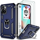 Case for Redmi 10 2021, Redmi 10 Prime Case, Redmi 10 2022 Case 6.5", with 3pcs Tempered Glass Screen Protector, Built-in Ring Kickstand Shockproof Defender Armor Dual Layer TPU Plastic Case - Blue