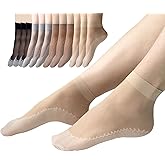 12 Pairs Nylon Socks for Women, Antil-Slip Thin Ankle High Tight Socks w/Reinforced Sole and Toe, by Daisy&Dino