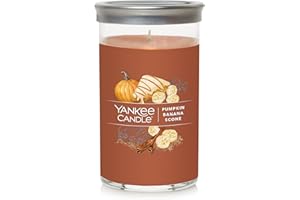 Yankee Candle Pumpkin Banana Scone Signature Medium Pillar Candle - 14.25oz, Dark Orange - Soy Wax Blend, Metal Lid Coaster - Home & Kitchen Décor