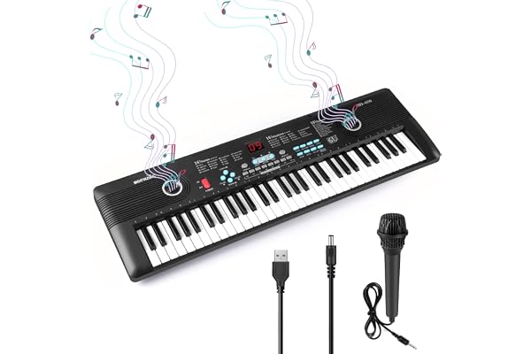 61 key keyboard Piano,Portable Electronic Digital Piano,Built In Dual Speakers,External Microphone,Power Plug,Rich Teaching Content,Multi-Functional Electronic Piano Suitable For Beginners