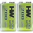 HW 2 Pack Rechargeable 9V Batteries for Smoke Detector Alarm, Pre-Charged All-Purpose NIMH Batteries, 1000 Cycles 9 Volt for Home Battery Backup Supplies Square Batteries