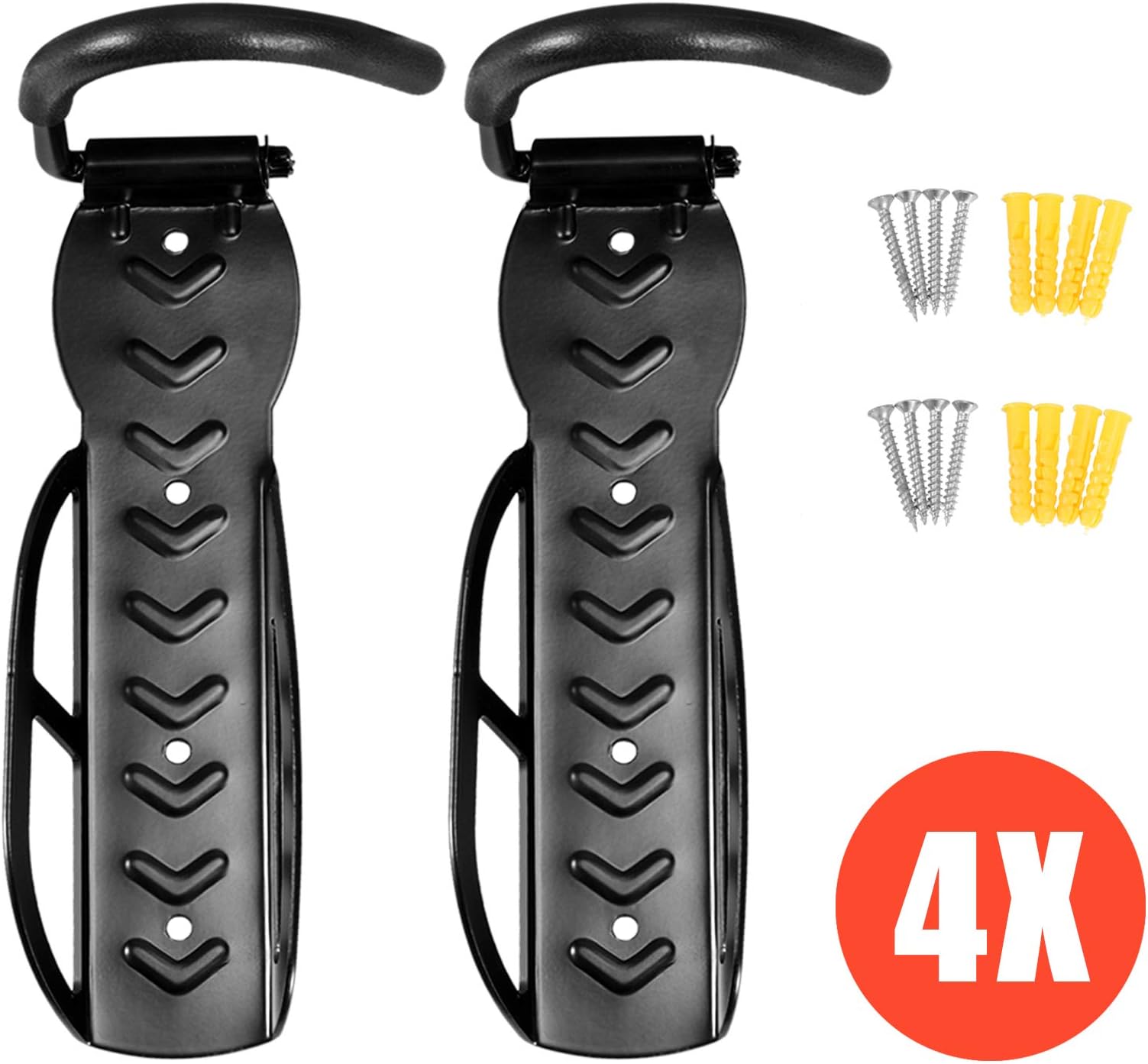 Voilamart4PCS Bike Wall Mounted Bike Rack Space Saving Bicycle Wall Hanger Vertical Bike Storage Stand for Indoor Garage Warehouse Black(Max Load 66lb)