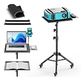 GZGDLJQ Projector Stand with Wheels, Laptop Tripod from 29" to 69" with Mouse Tray, Adjustable Height DJ Racks Stands with Gooseneck Phone Holder, for Office, Home, Stage, Studio, 1 Pack Black