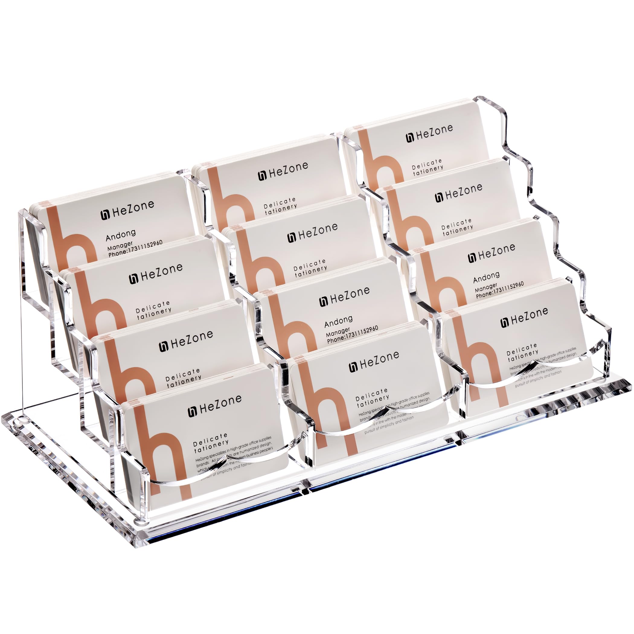 Photo 1 of Business Card Holder Display for Desk, 12 Slot 4 Tier Multiple-Clear Acrylic Business Card Stand Set, Holds Approximately 600 Cards(12 Cell H)