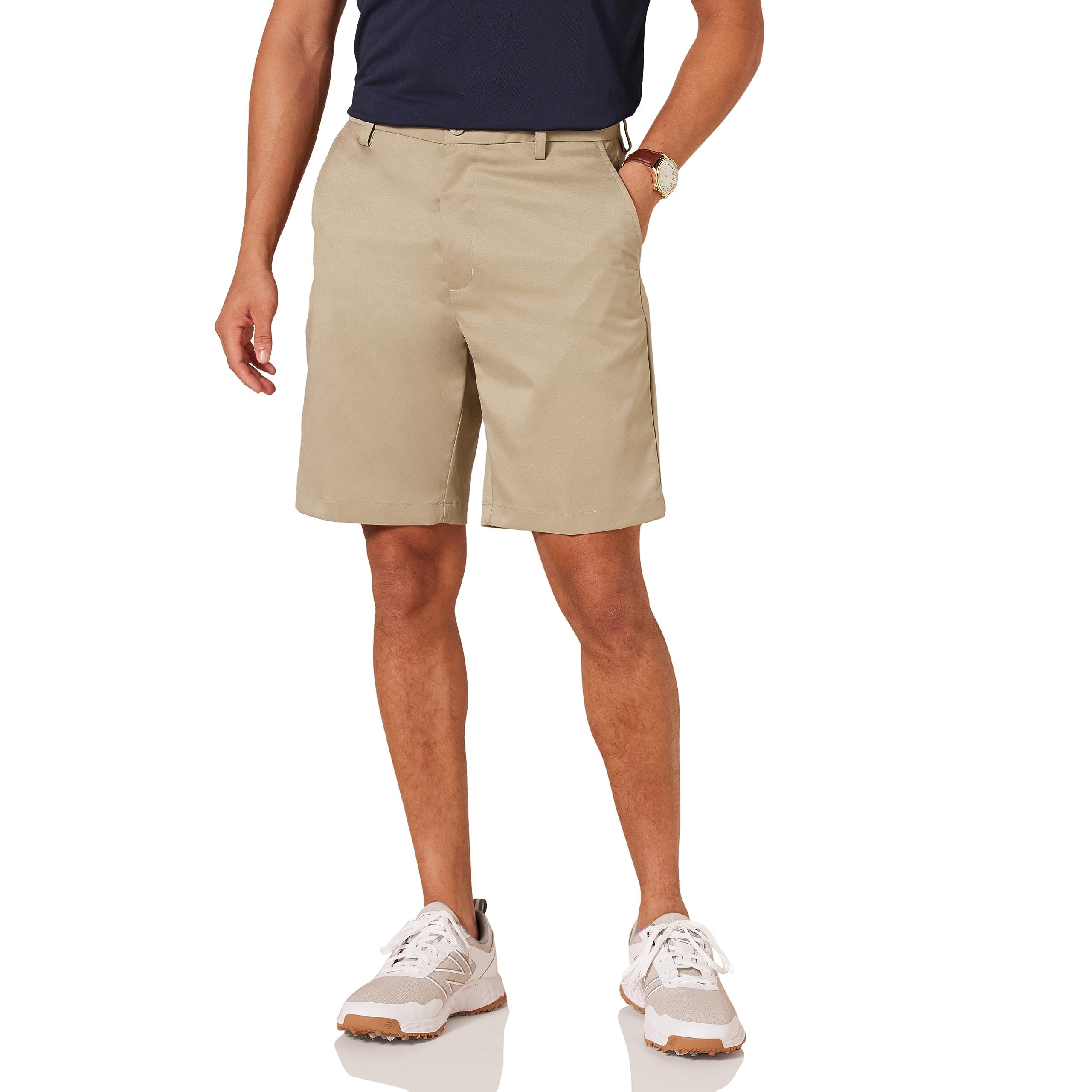 Amazon Essentials Men's Classic-Fit 9" Inseam Moisture-Wicking Stretch Golf Shorts with Active Waistband, Functional Pockets (Available in Big & Tall), Khaki, 33