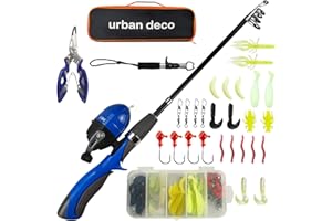 Urban Deco Kids Fishing Pole Set Portable Telescopic Kids Fishing Rod and Reel Combo Kit with Tackle Box for Beginners, Boys,