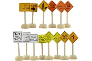 Attatoy Toy Wooden Road Construction Traffic Sign Set; Street Signs Small Toy Cars and Other Diecast Vehicles & Wood Cars & Toys