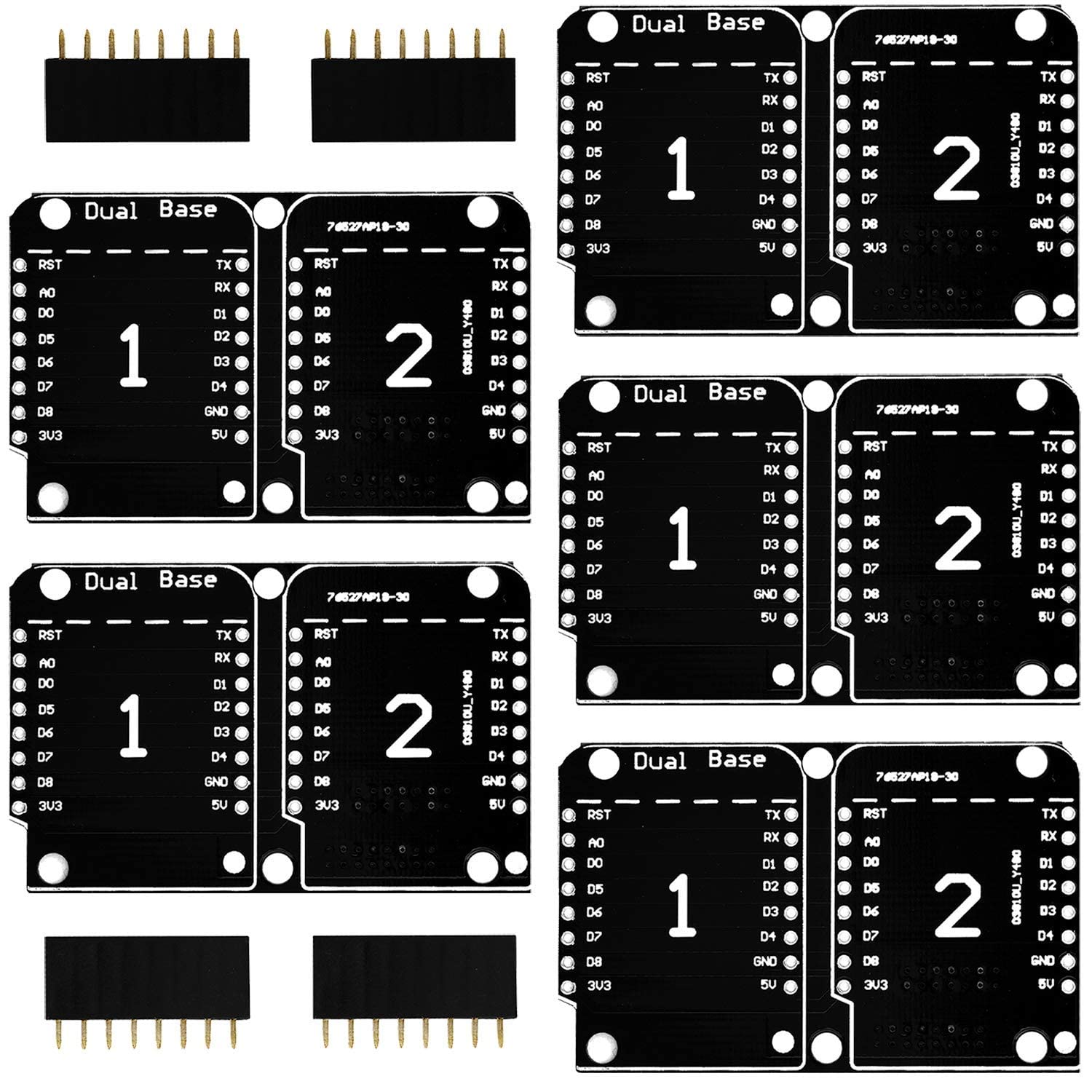 AZDelivery 5 x Double Socket Dual Base Shield compatible with D1 Mini NodeMCU ESP8266 DIY PCB Expansion Board including E-Book! — image 1