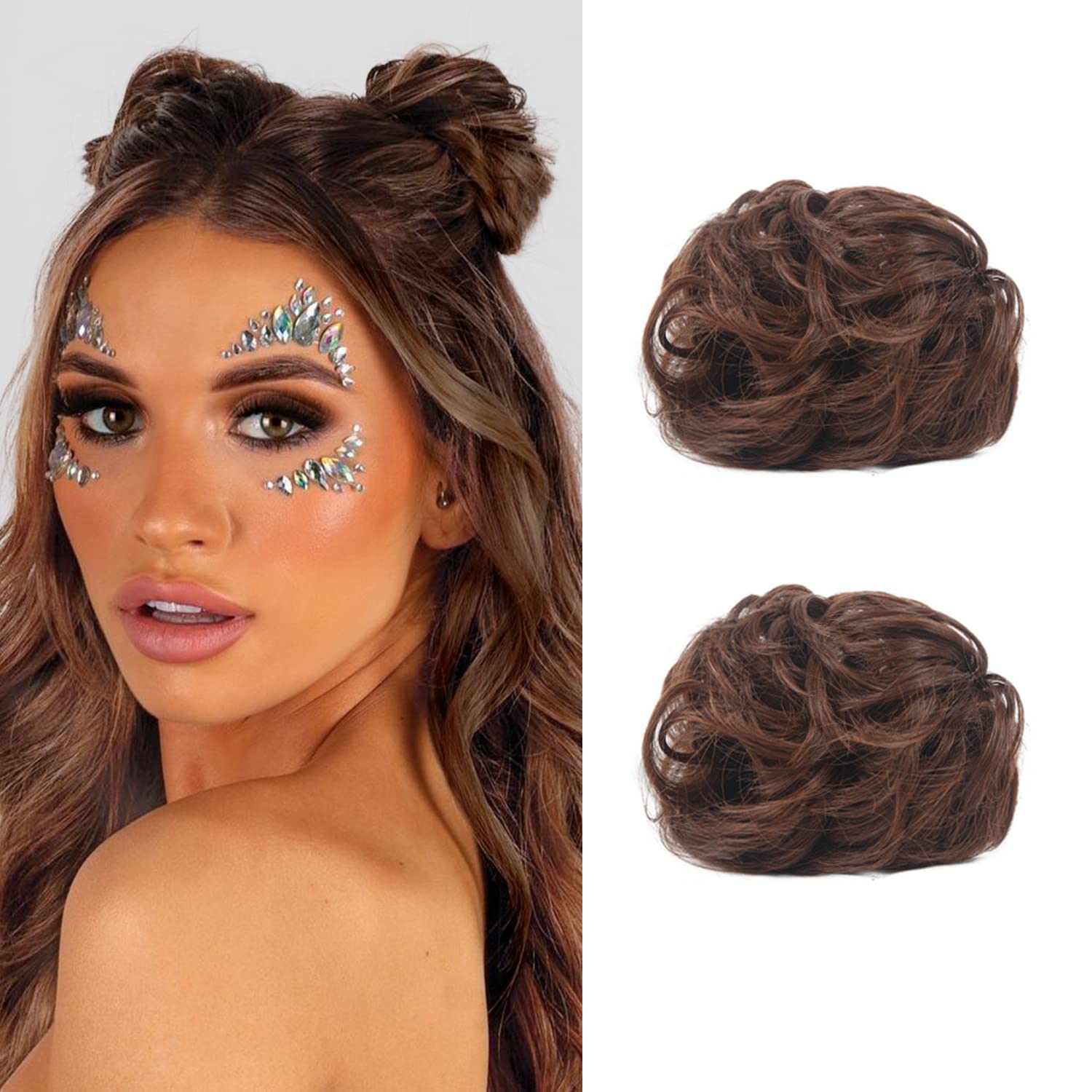 Claw Hair Buns Mini Chignon Hair Piece Updo Bun Extensions Fake Donut Hair Bun Ponytail Extension for Women Girls, 2 Packs